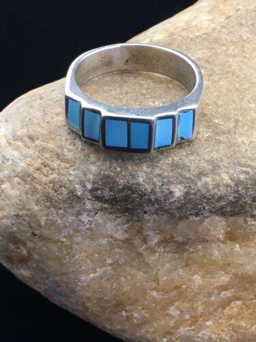 Navajo Blue Kingman Turquoise Inlay Ring | Sterling Silver | Sz 10 | Authentic Native American Handmade | 01594