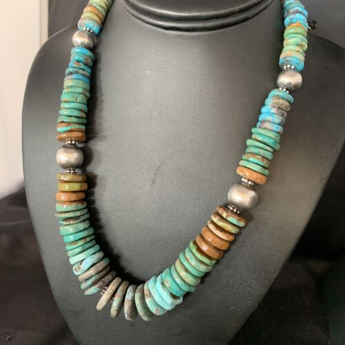 Navajo Green Turquoise Pendant Necklace | Sterling Silver | Authentic Native American | 20" | Graduated | 11900