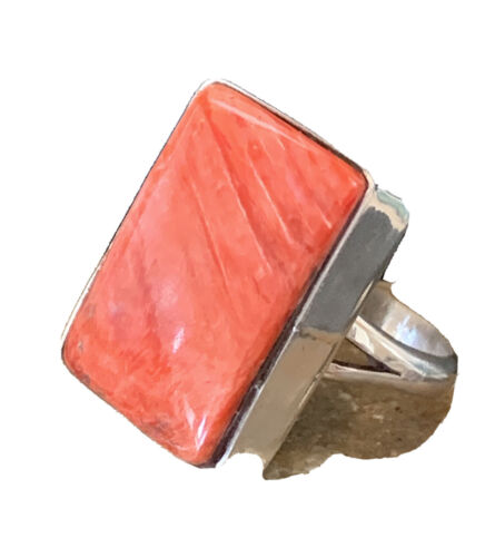 Navajo Red Spiny Oyster Ring | Sterling Silver | Sz 7 | Authentic Native American Handmade | 1837