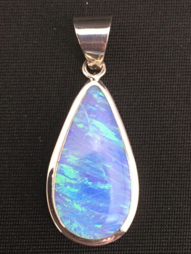 Native American Men's Navajo Blue Opal Pendant | Sterling Silver | 1.75" | 1112