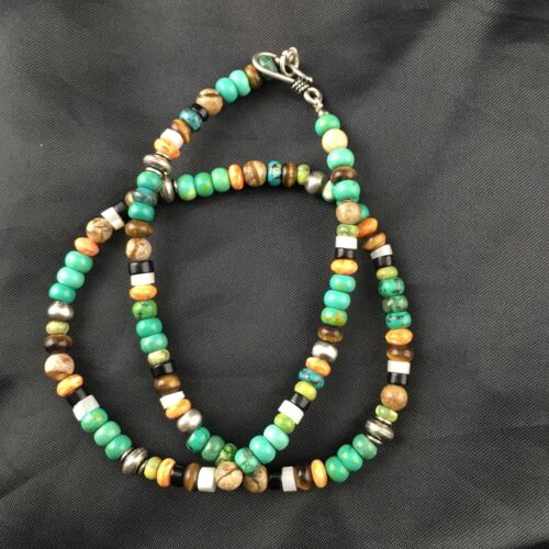 Navajo Orange Spiny Oyster Multi-Color Necklace | 18" | Authentic Native American Handmade | 10154