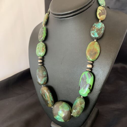 Navajo Sterling Silver Graduated Green Nugget Turquoise Necklace | Authentic Native American | 21" | 10724