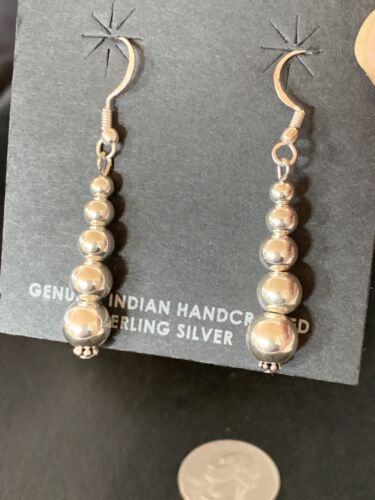Southwestern Trending Sterling Silver Navajo Pearls Dangle Earrings | Authentic Native American Handmade | 13039