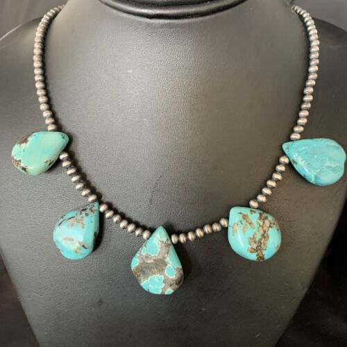 Teardrop Blue Turquoise Necklace | Navajo Pearls | Sterling Silver | 20" | 13964