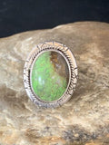 Navajo Green Gaspeite Ring | Sterling Silver | Sz 8.5 | Authentic Native American Handmade | 13780