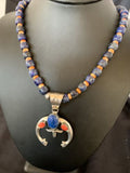 Navajo Blue Lapis Spiny Oyster Naja Pendant | Sterling Silver | Authentic Native American Handmade | 11494