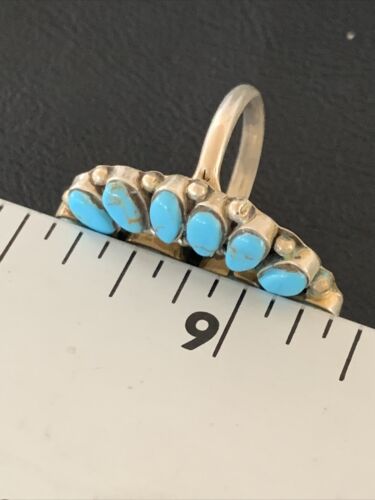 Navajo Blue Cluster Turquoise Needlepoint Ring | Authentic Native American Sterling Silver | Multi-Stone | Sz 8 | 11942