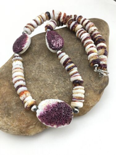 Navajo Purple Spiny Oyster Necklace | Sterling Silver | 21" | Authentic Native American Handmade | 4915