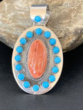 Navajo Multi-Stone Cluster Pendant | Blue Turquoise & Spiny Oyster | Sterling Silver | 11564
