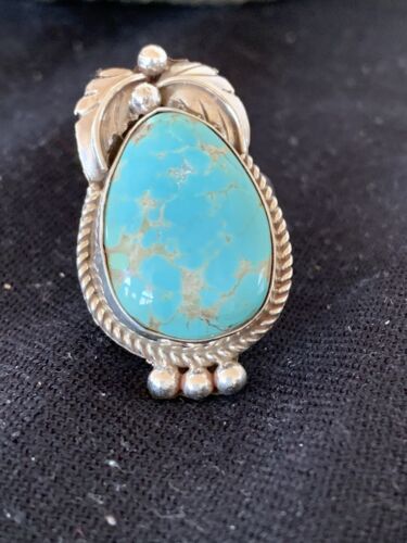Native American Navajo Blue Turquoise Ring | Sterling Silver | Sz 9.5 | 668