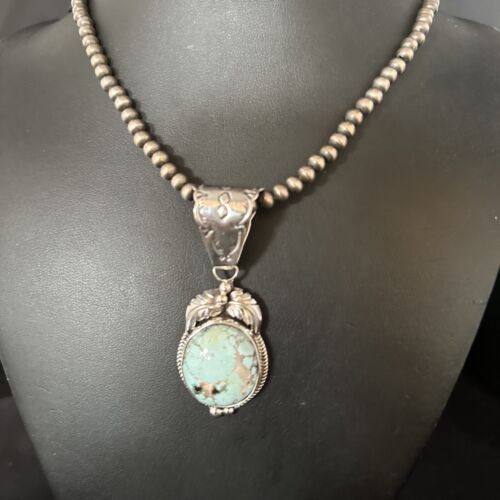 Navajo Blue Golden Hills Pendant Necklace | Sterling Silver | Authentic Native American Handmade | 14651