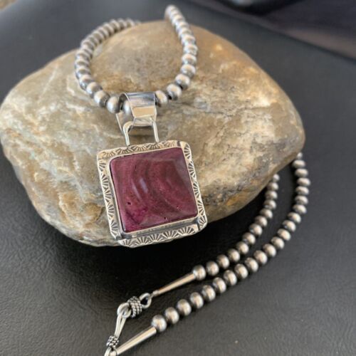 Navajo Pear Purple Spiny Oyster Pendant Necklace | Sterling Silver | Authentic Native American Handmade | 10951