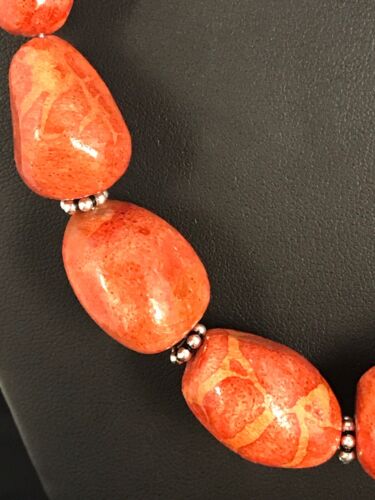 Navajo Apple Coral Sponge Bead Necklace | Sterling Silver | Authentic Native American Handmade | 22" | 8526