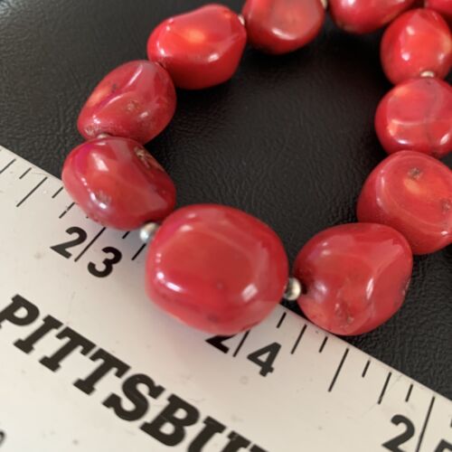 Native American Navajo Red Coral Bead Necklace | Sterling Silver | 18" | 13408 - Masha USA