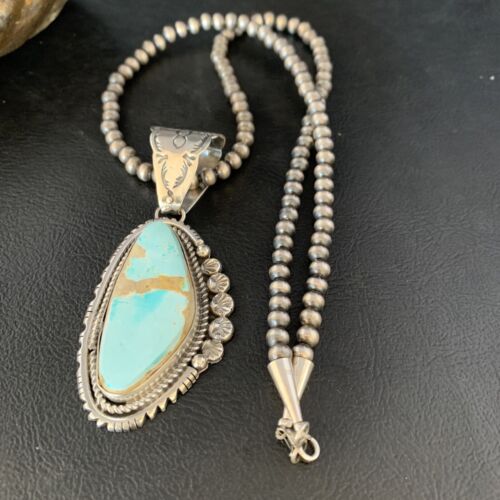 Men's Blue Royston Turquoise Pendant | Sterling Silver | 3" | Authentic Native American Handmade | 13938