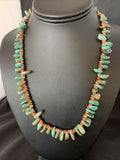 Navajo Green Turquoise & Red Spiny Oyster Necklace | Sterling Silver | Authentic Native American Handmade | 20" | 13221