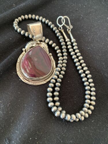 Southwestern Sterling Silver Navajo Pearls Pendant | Purple Spiny Oyster | Authentic Native American Handmade | 803