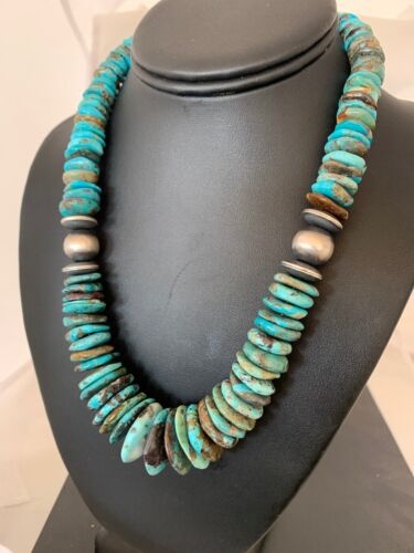 Authentic Navajo Sterling Silver & Turquoise Graduated Necklace | 18" | Native American Jewelry | 4241