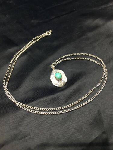 Navajo Turquoise Pendant Necklace | Sterling Silver | Authentic Native American Handmade | 19" Chain| 8955 - Masha USA