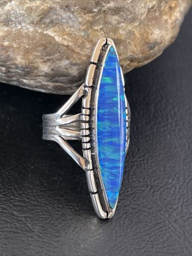 Native American Women's Navajo Blue Opal Ring | Sterling Silver | Sz 8 | 10308