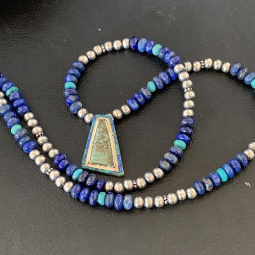 Navajo Men's Pendant | Blue Lapis Turquoise Opal Inlay | Sterling Silver Necklace | 22" | 13356