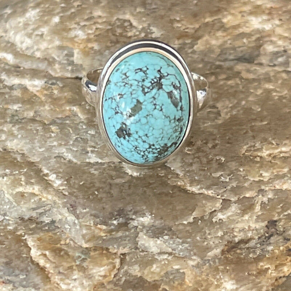 Navajo Spiderweb Blue Turquoise Ring | Sterling Silver | Sz 6.5 | Authentic Native American Handmade | 11443