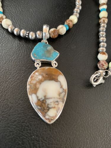Navajo Wild Horse Turquoise Pendant Necklace | Authentic Native American Sterling Silver | Multi-Stone | 13294