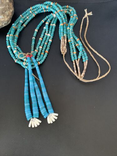 Native American Santo Domingo Spiny Blue Turquoise Shell Jacla Necklace | 5 Strand | 42" | 13189