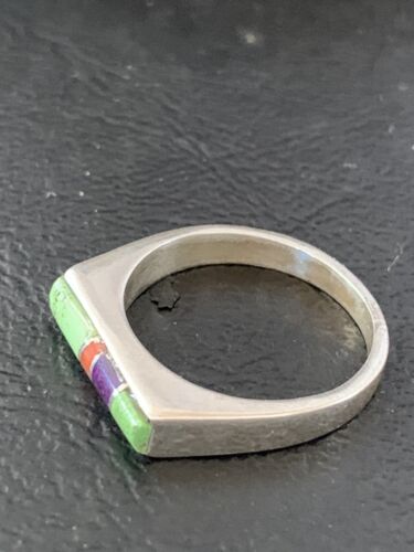 Southwestern Navajo Green Gaspeite Sugilite Red Coral Inlay Ring | Sz 7 | 02255