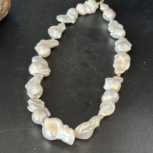 Native American White Baroque Pearl Necklace | Gold Filled Beads | 20" | 14236 - Masha USA