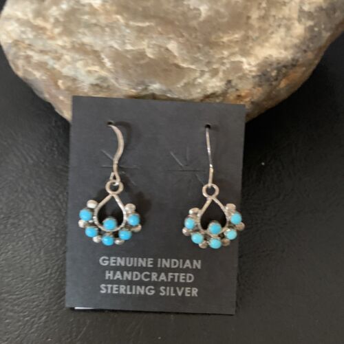 Southwestern Zuni Needle Point Turquoise Earrings | Sterling Silver | Authentic Native American Handmade | 12887