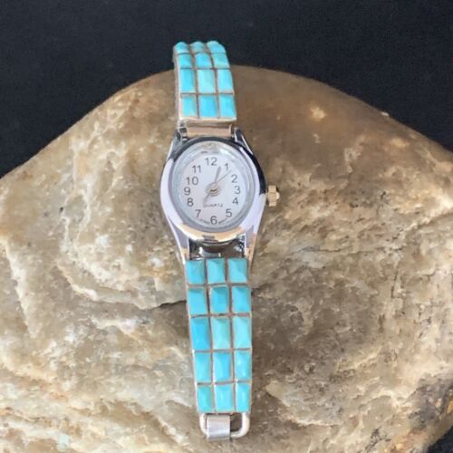 Navajo Sterling Silver Watch Tips with Turquoise Corn Inlay Band | Authentic Native American Jewelry | 13694