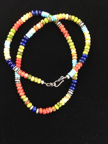 Navajo Multi-Color Turquoise Necklace | Sterling Silver | 21" | Authentic Native American Handmade | 10002