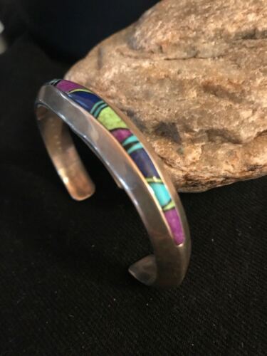 Men's Navajo Sterling Silver Inlay Bracelet | Turquoise Sugilite Lapis | Authentic Native American Handmade | 11703
