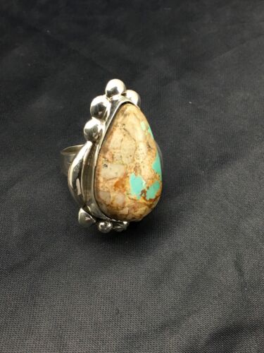 Navajo Turquoise Ring | Sterling Silver | Sz 8.25 | Authentic Native American Handmade | 2598