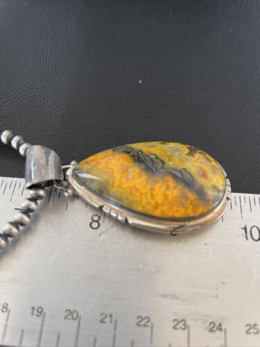 Men's Navajo Pearls Necklace with Bumblebee Jasper Pendant | Sterling Silver | Native American Handmade | 10548