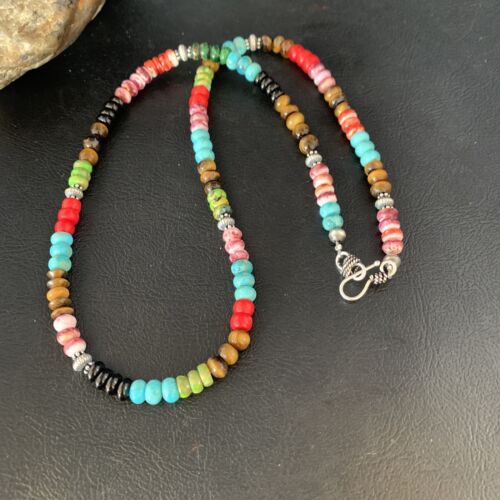 Multi-Color Turquoise Necklace | Sterling Silver | 20" | Authentic Native American Handmade | 13557