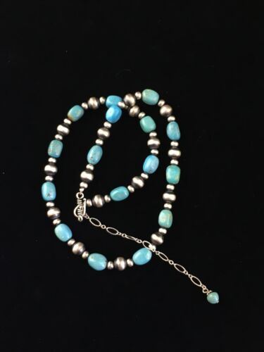 Navajo Blue Sleeping Beauty Turquoise Necklace | Sterling Silver | 21" | Authentic Native American Handmade | 10015