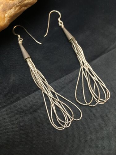 Native American Sterling Silver Chandelier Dangle Heishi Earrings | 2" | Authentic Handmade | 8982