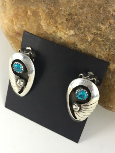 Navajo Blue Turquoise Clip-On Earrings | Sterling Silver | Authentic Native American Handmade | 8864