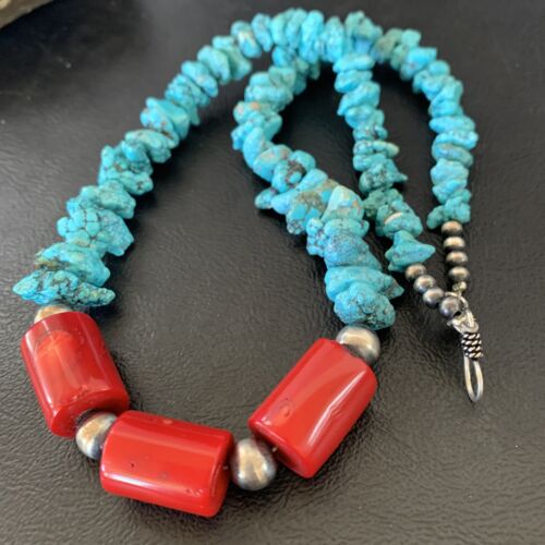 Navajo Sterling Silver Graduated Kingman Nugget Turquoise Necklace | Authentic Native American | 18" | 11836