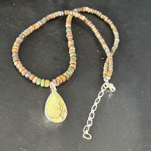Southwestern Women's Green Opal Pendant Necklace | Sterling Silver | 17" | 14422