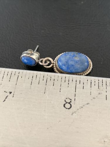 Navajo Denim Lapis Dangle Earrings | Sterling Silver | 1.1" | Authentic Native American Handmade | 1701