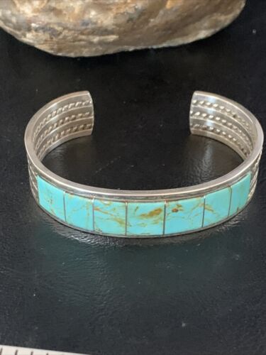 Native American Men's Blue #8 Turquoise Inlay Cuff Bracelet | Sterling Silver | 14138
