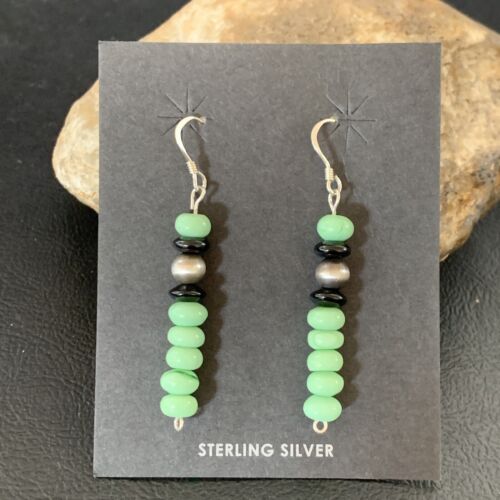 Navajo Green Malachite & Black Onyx Earrings | Sterling Silver | Authentic Native American Handmade | 4486