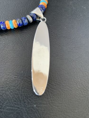 Navajo Sterling Silver Turquoise & Spiny Oyster Inlay Multicolor Necklace Pendant | Authentic Native American Handmade | 11638