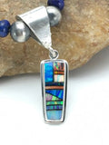 Navajo Sterling Silver Necklace Lapis Opal Pendant Set | 22" | Authentic Native American Handmade | 2907