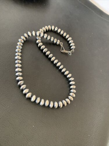 Navajo Pearl Rondelle Necklace | Sterling Silver Beads | Handmade | 17" | 2156