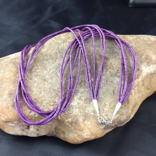 Navajo Sugilite 5-Strand Heishi Necklace | Sterling Silver Tubes | 19" | Authentic Native American Handmade | 10165