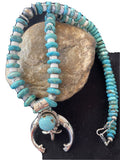 Navajo Kingman Turquoise Naja Pendant | Sterling Silver Howlite Necklace | Authentic Native American Handmade | 1388